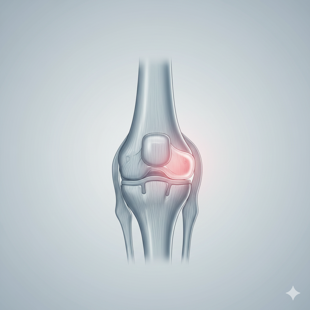 Diz eklemi anatomisi ve diz kapağı ağrısını temsil eden tıbbi illüstrasyon